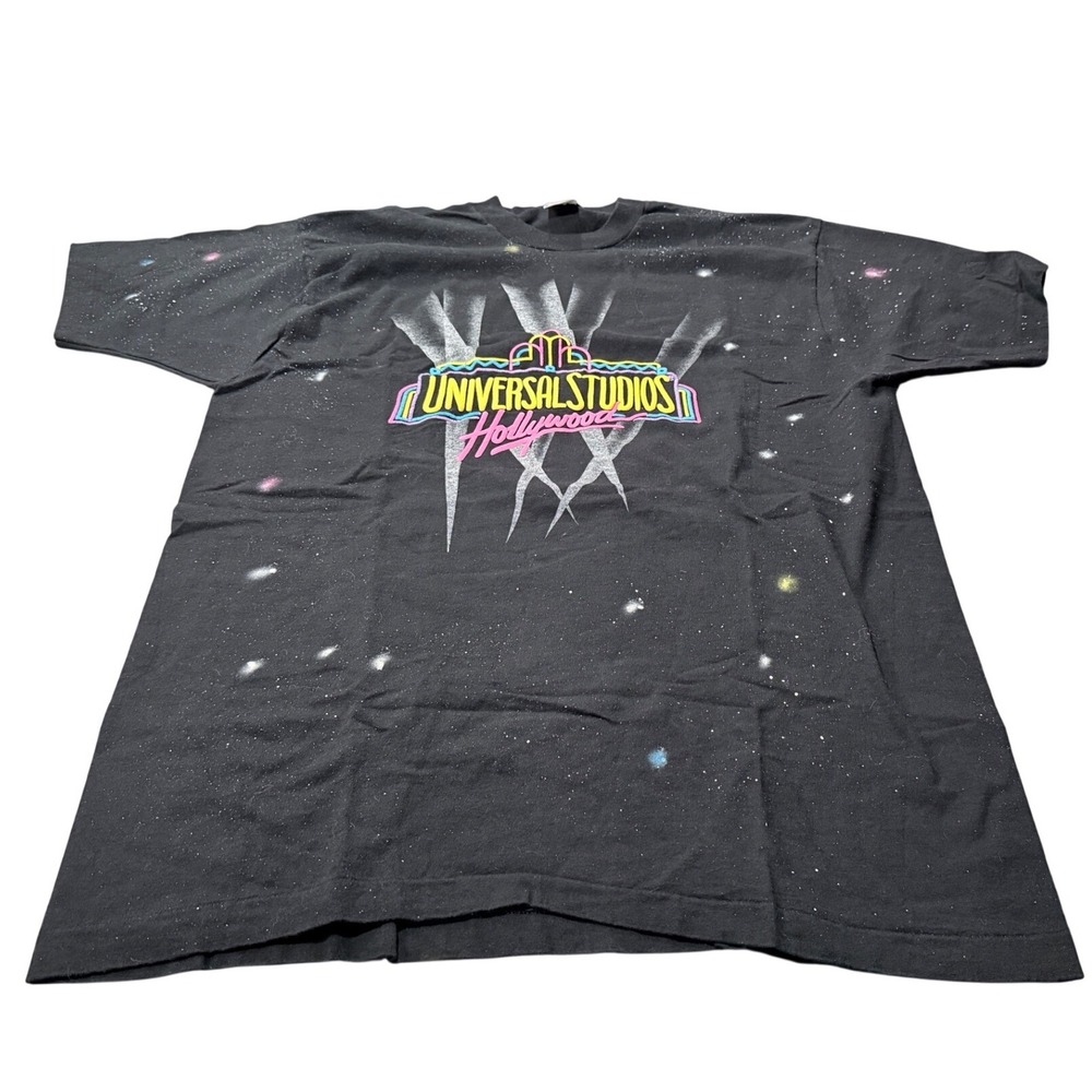 Universal Studios Hollywood Black T Shirt Galaxy Space Splatter XL Fruit of Loom